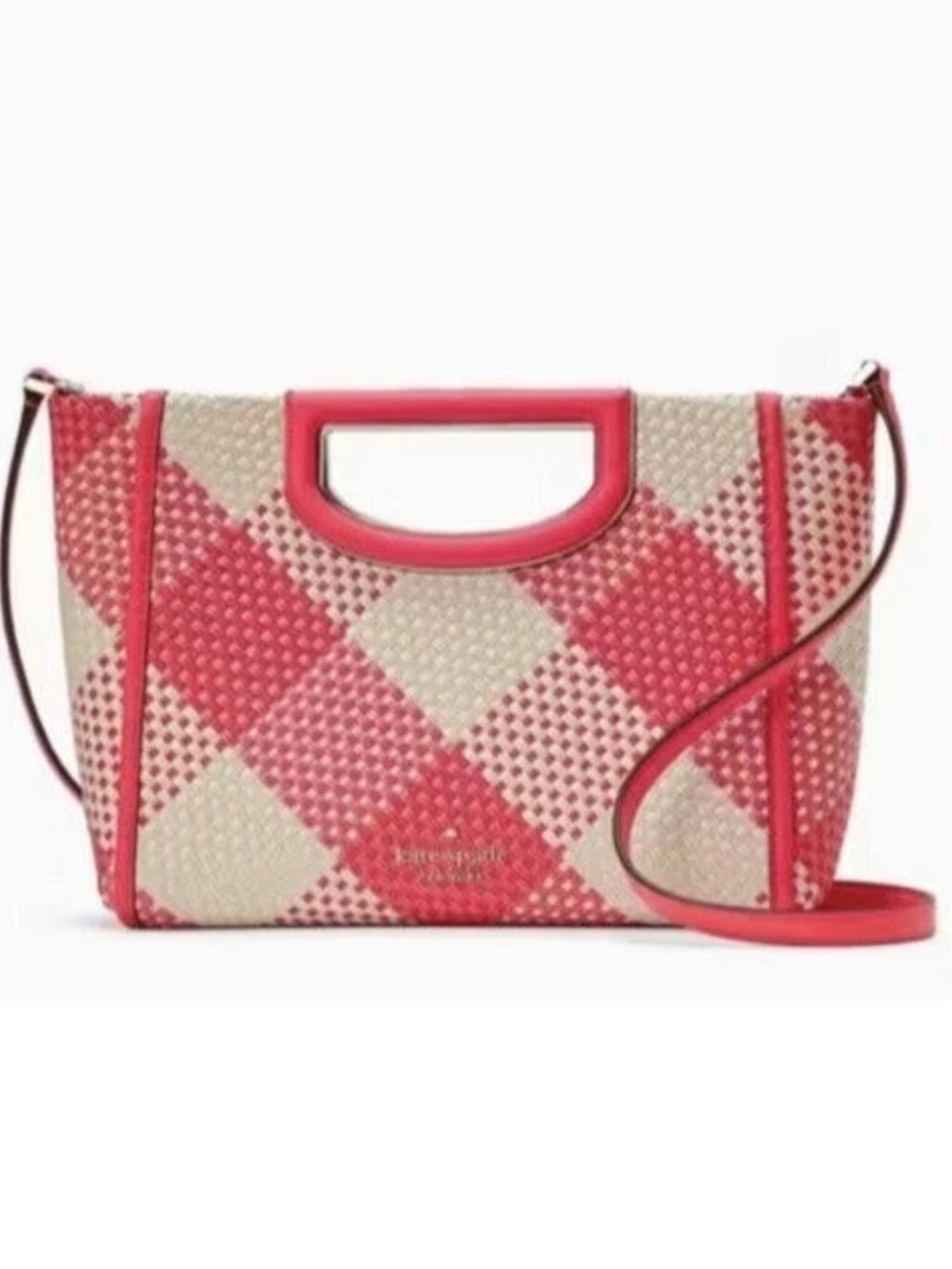 kate spade “Wild Rose” Pink and Cream Gingham Woven Crossbody/Clutch NWOT
